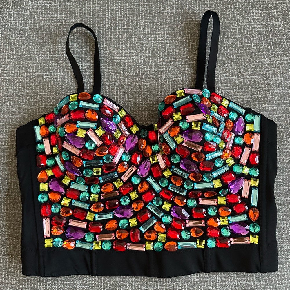 Gemstone Beaded Bustier Crop Top Corset Katy Perry  Festival Club wear size M - Picture 5 of 14